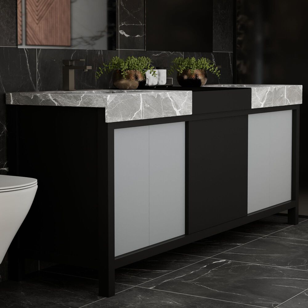 Lexora Home Zilara 80" Double Bathroom Vanity in Black and Grey with 11 cm Castle Grey Marble Top and Rectangular Sinks, , large