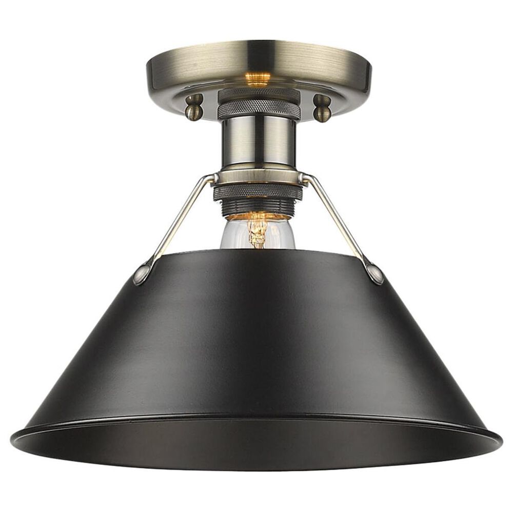 Golden Lighting Orwell AB Flush Mount in Aged Brass with Black Shade, , large