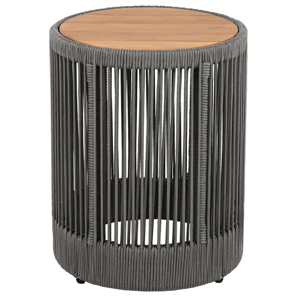 Hearth and Haven 2-Piece Outdoor Coffee Table and Side Table Set with Woven Rope Design in Grey and Teak, , large