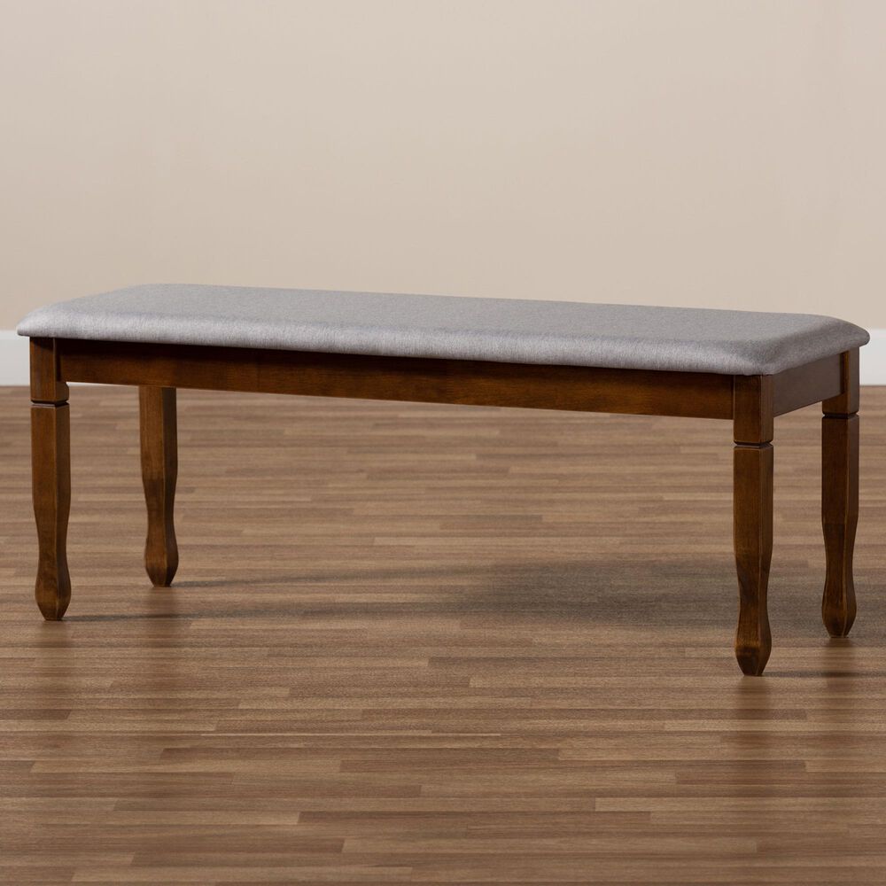 Baxton Studio Corey Dining Bench with Grey Cushion in Walnut Brown, , large