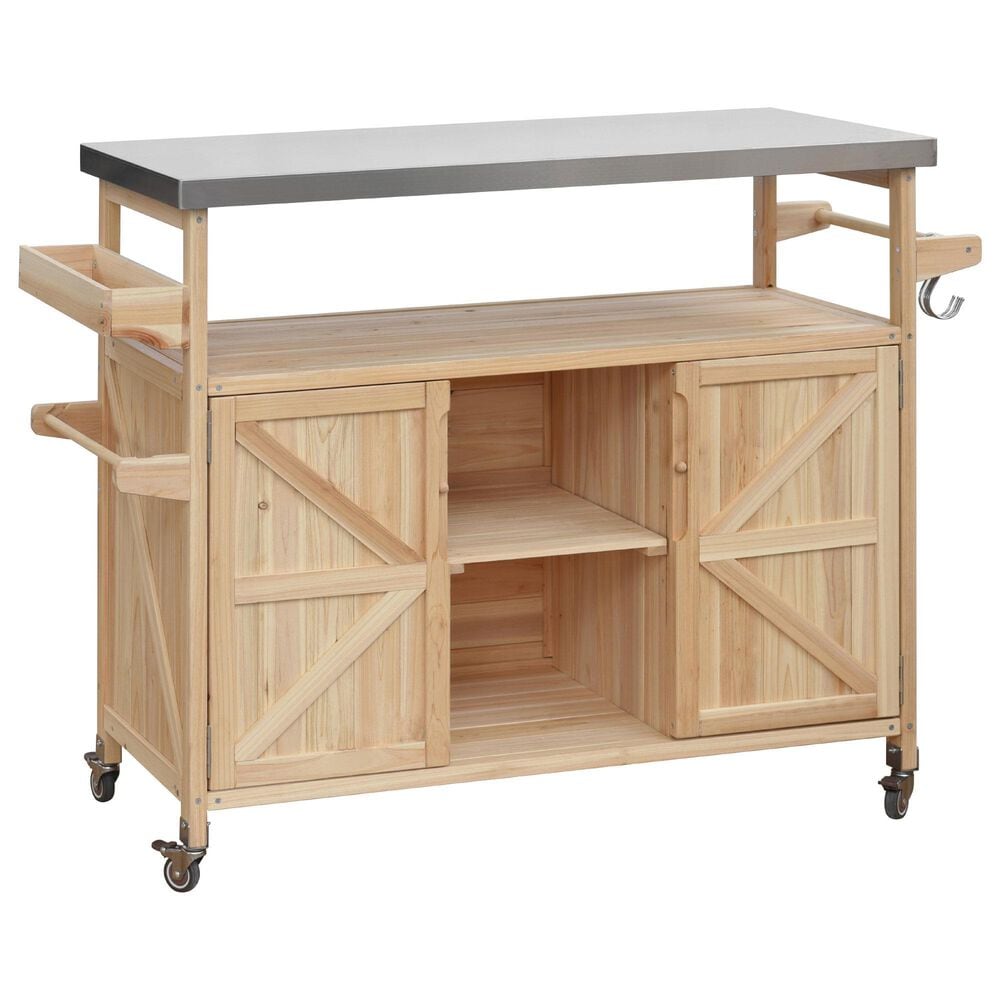 HOMLUX 50" Outdoor Kitchen Island in Natural and Stainless Steel, , large