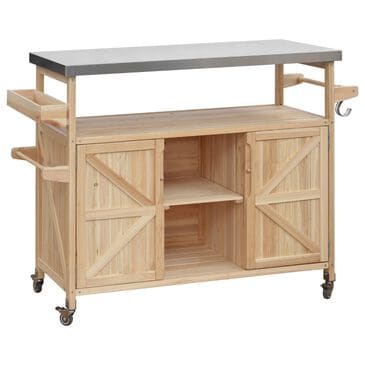 HOMLUX 50" Outdoor Kitchen Island in Natural and Stainless Steel, , large