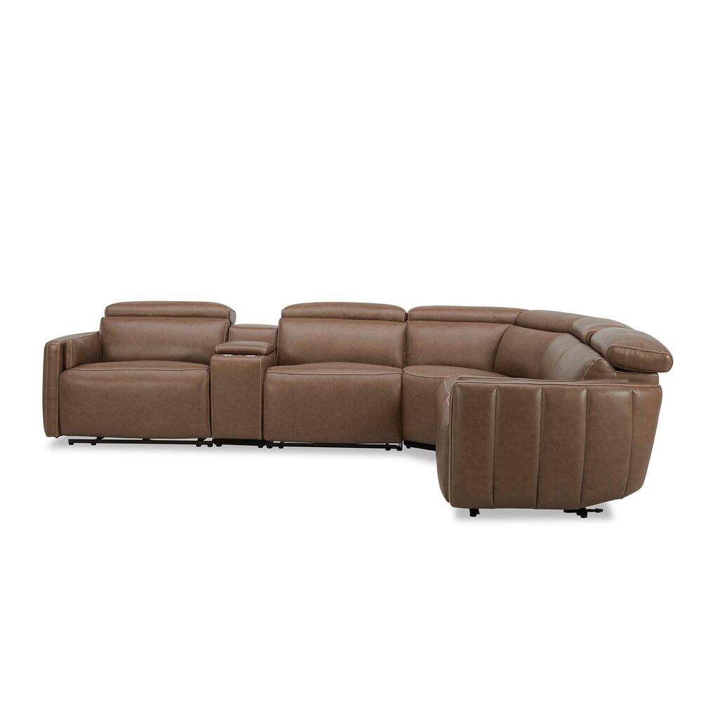 Interlochen 6-Piece Power Reclining Leather Sectional with Power Headrest in York Chestnut, , large