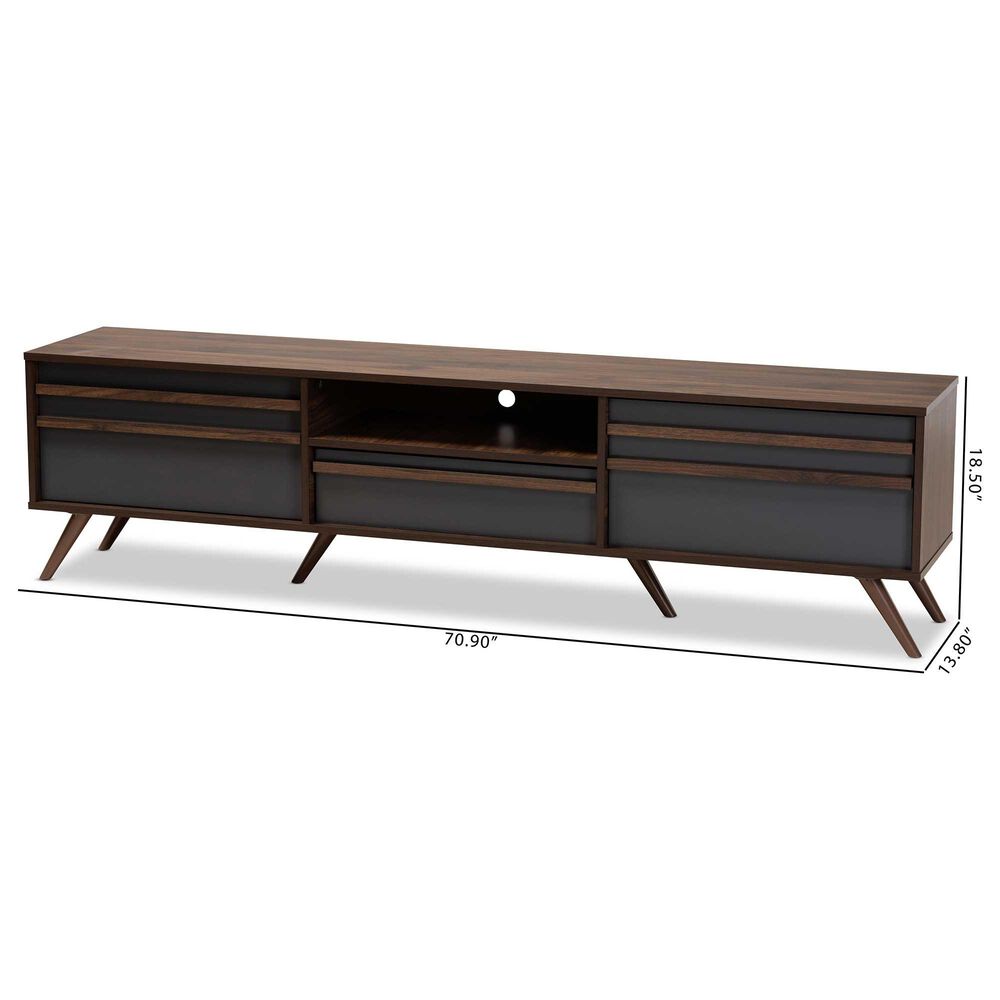 Baxton Studio Naoki 70&quot; TV Stand in Grey and Walnut, , large