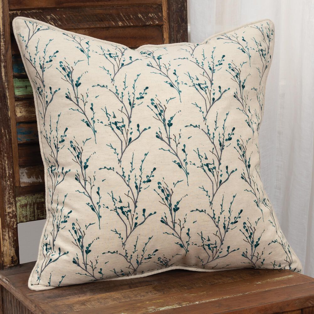 Rizzy Home Floral 20" Pillow Cover in Natural and Blue, , large