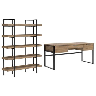 Ashley Montia 2-Piece Desk and Bookcase Set in Light Brown and Gunmetal Gray, , large