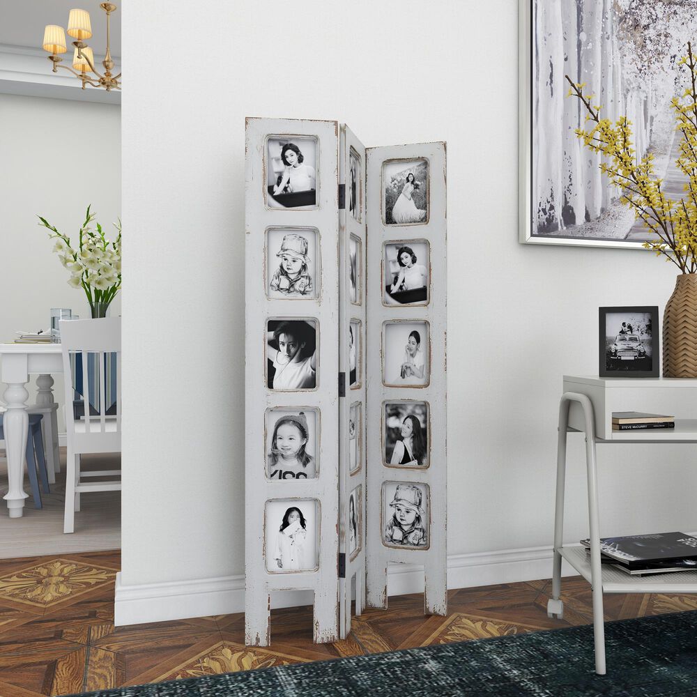 Maple and Jade Farmhouse Room Divider Screen in Distressed White, , large