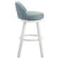 Armen Living Erika Swivel Bar Height Stool with Light Blue Upholstery in White, , large