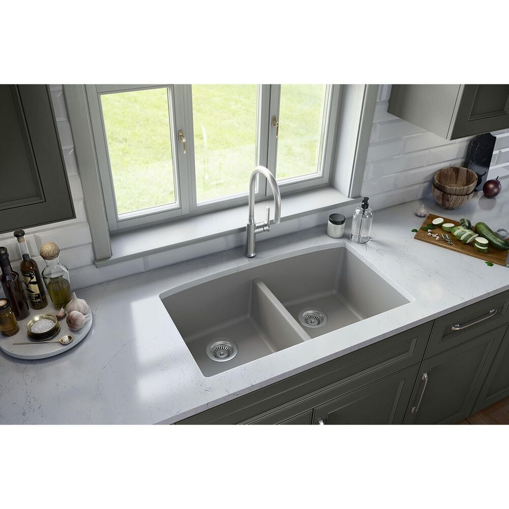 MS International 32.5" 50/50 Undermount Double Bowl Kitchen Sink in Matte Gray, , large