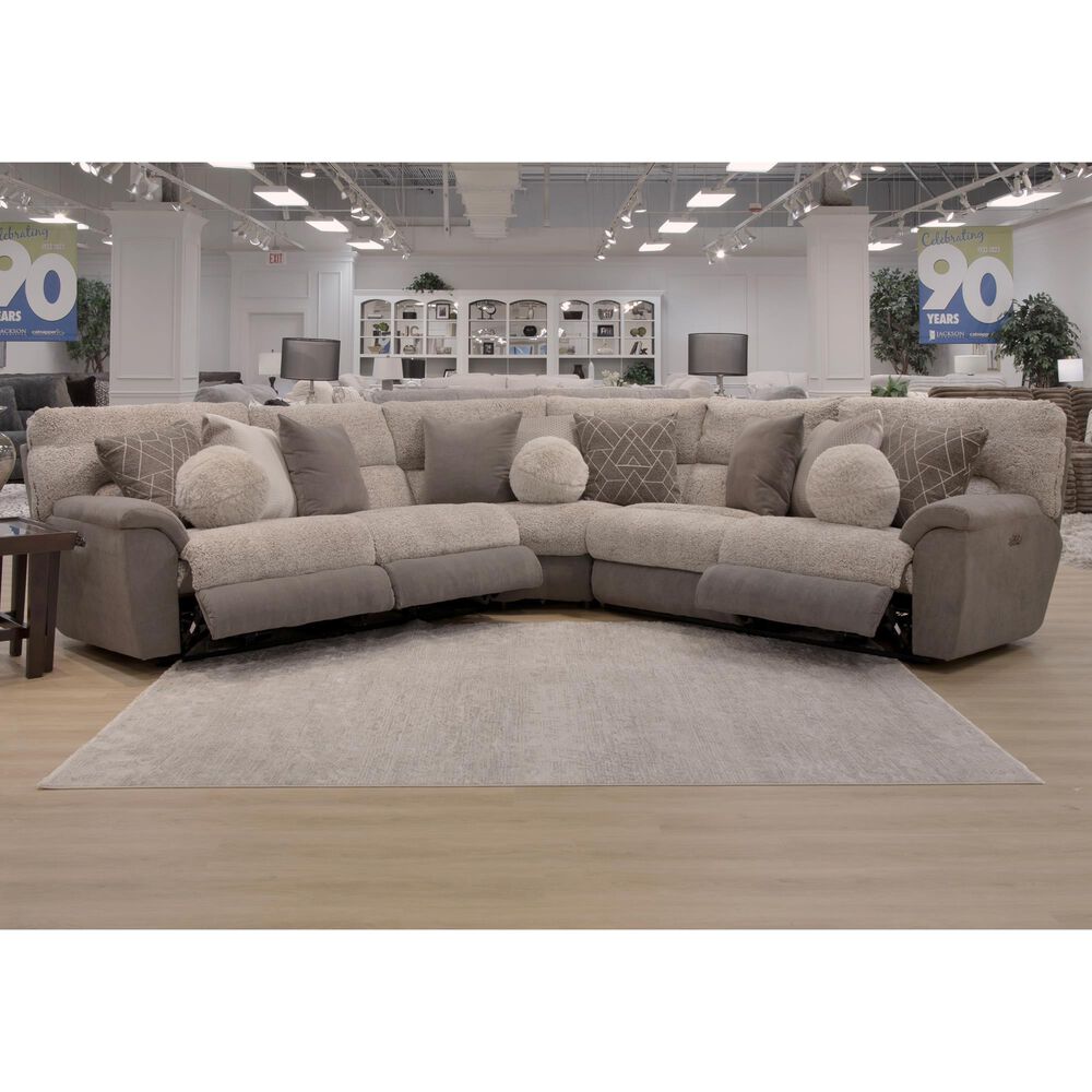 Catnapper Rendezvous 5-Piece Power Reclining Symmetrical Sectional in Slate and Fawn, , large