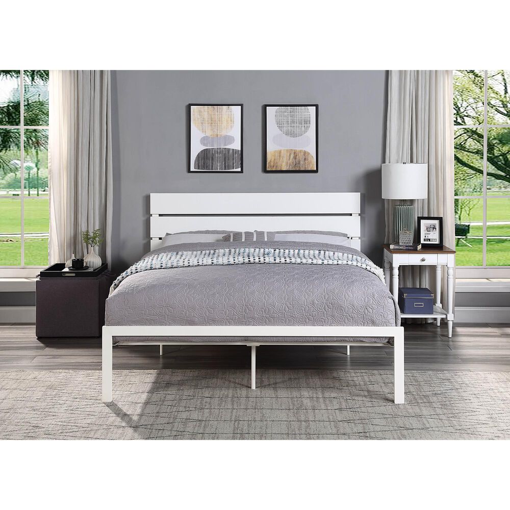 Hearth and Haven Queen Platform Bed with Slat Headboard in White, , large