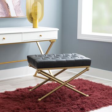 Linden Boulevard Black Faux Leather Stool, , large