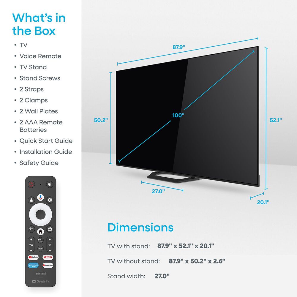 Element 100" Class Mini-LED QLED 4K - Smart Google TV with 3.1.2 Channel Soundbar System in Black, , large