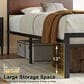 HOMLUX Industrial Twin Platform Bed with LED Headboard and Charging Station in Rustic Brown, , large