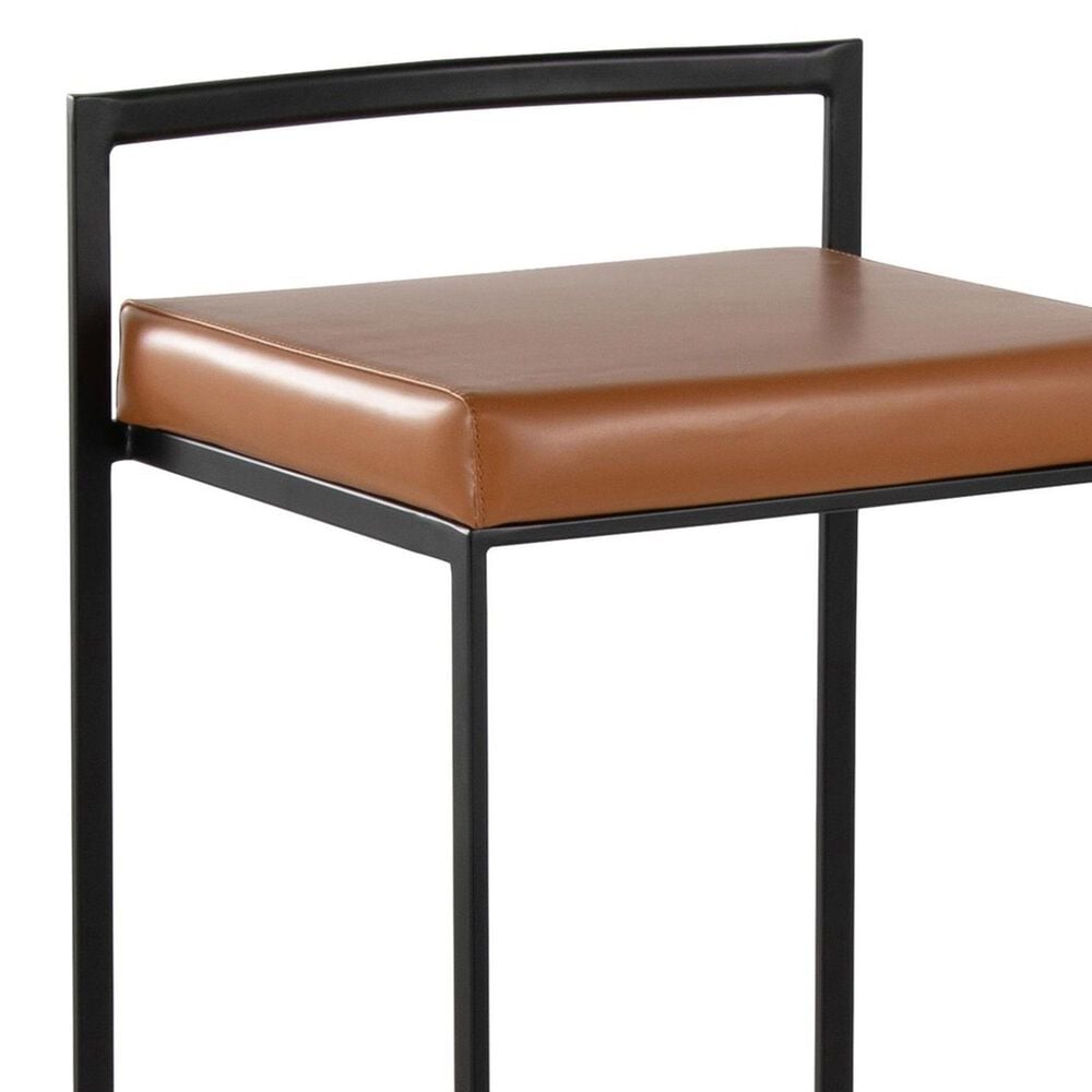 Lumisource Fuji Stackable Barstool with Camel Faux Leather Cushion in Black &#40;Set of 2&#41;, , large