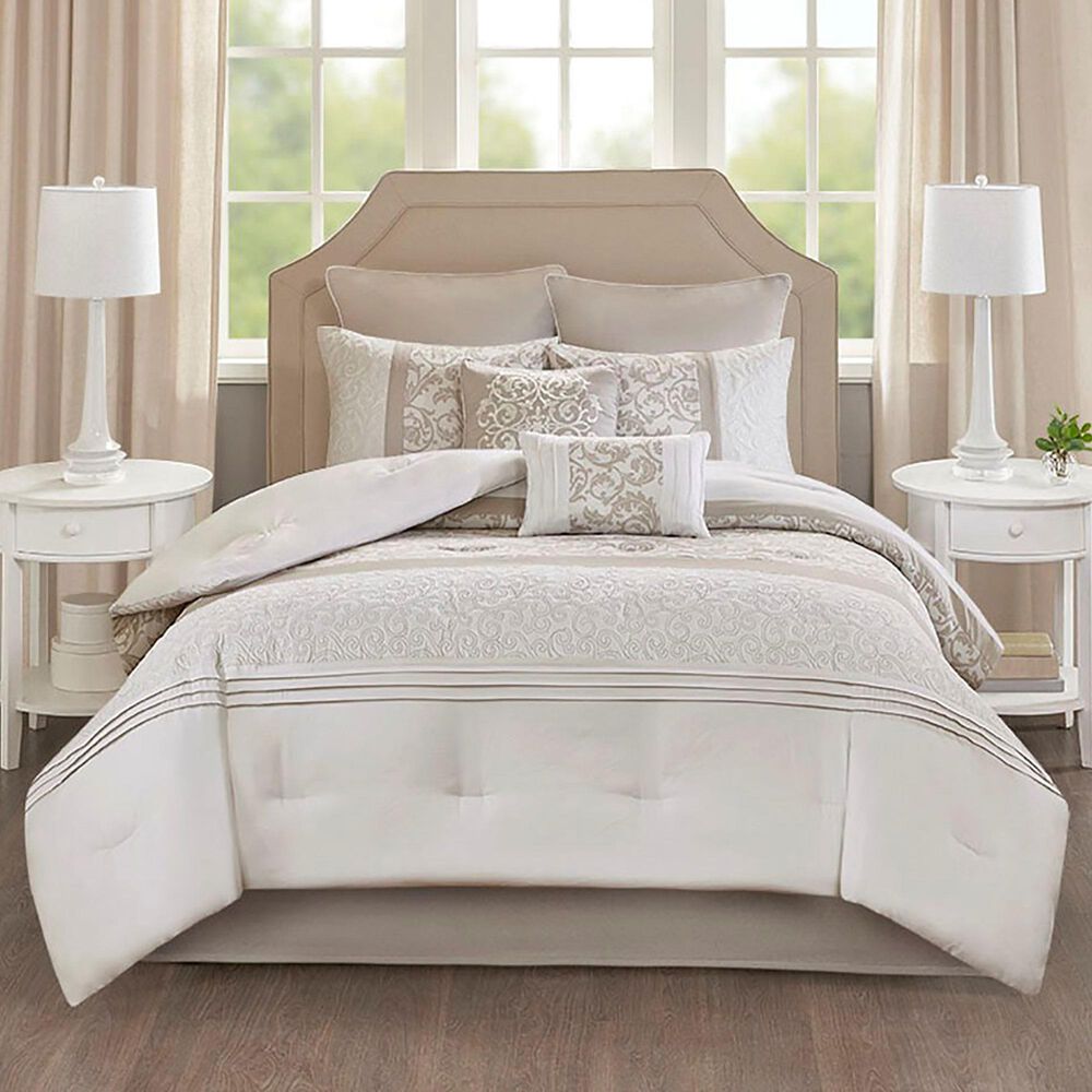Hampton Park Ramsey Embroidered 8-Piece Queen Comforter Set in Neutral, , large
