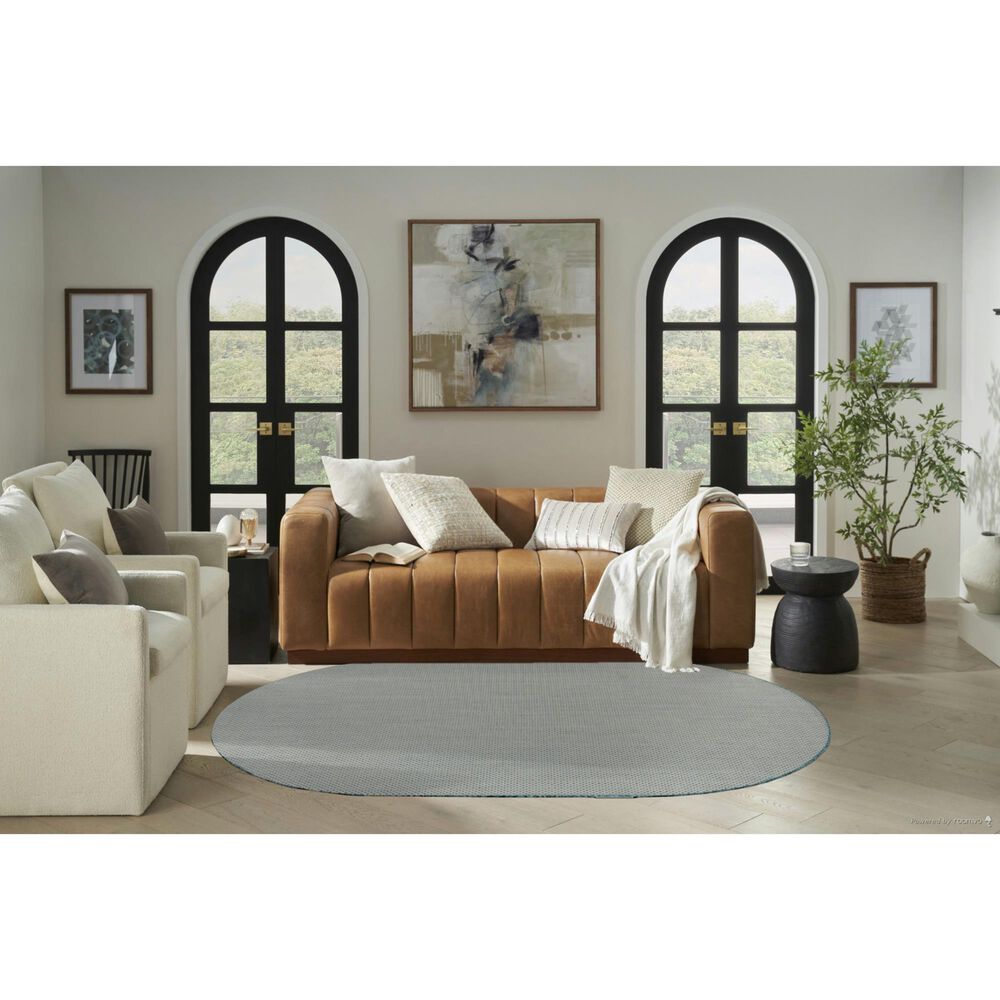 Nourison Courtyard Ivory and Aqua 5&#39; x 8&#39; Oval Indoor/Outdoor Area Rug, , large