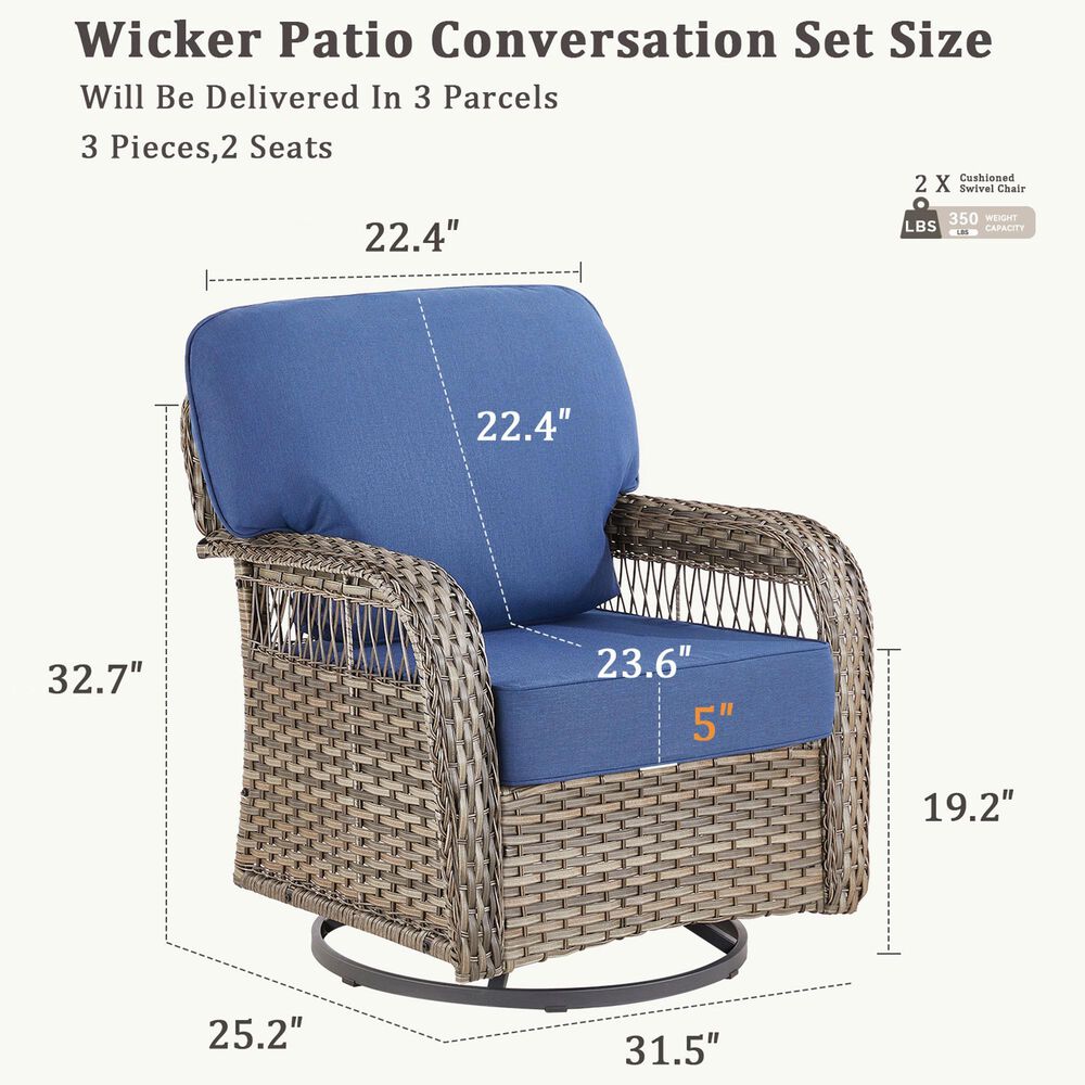 Hearth and Haven Outdoor Swivel Glider Chair with Blue Cushion in Gray (Set of 2), , large