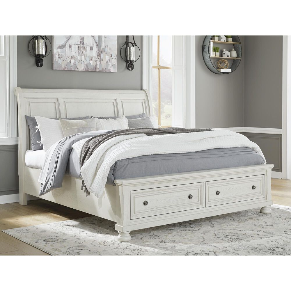 Ashley Robbinsdale King Storage Bed and Two Nightstands in Antique White, , large