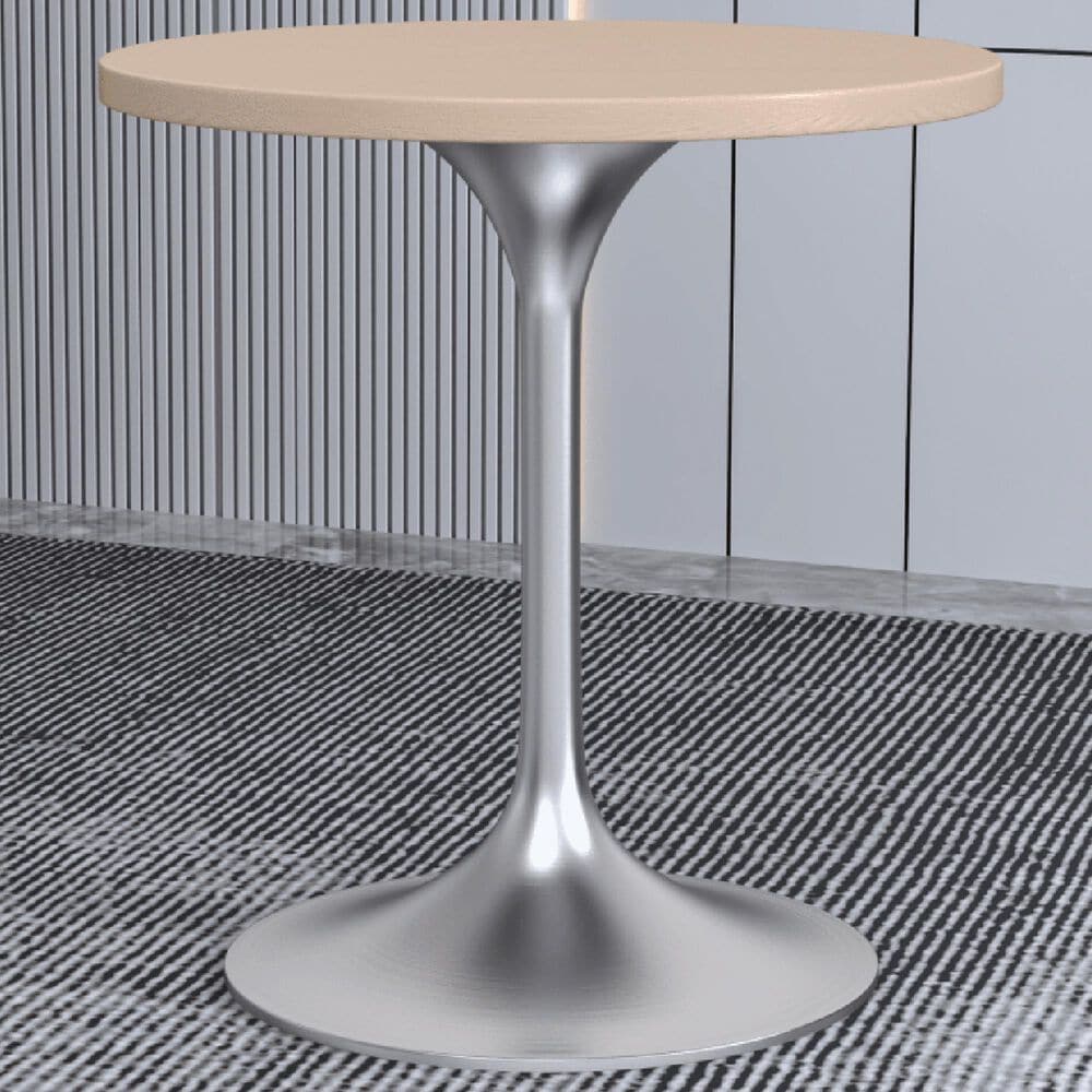 Leisuremod LeisureMod Verve Collection 27 Round Dining Table, Brushed Chrome Base with Light Natural Wood MDF Top, , large