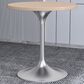 Leisuremod LeisureMod Verve Collection 27 Round Dining Table, Brushed Chrome Base with Light Natural Wood MDF Top, , large