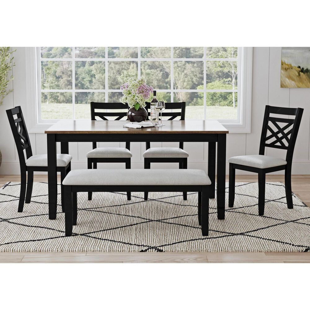 Mayberry Hill Brooks 6-Piece Rectangular Dining Set in Black and Medium Brown, , large