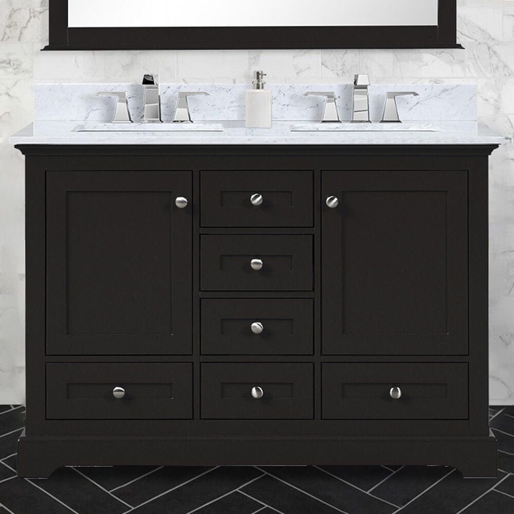 Lexora Home Dukes 48&quot; Double Bathroom Vanity in Espresso with 2 cm White Carrara Marble Top and Rectangular Sinks, , large