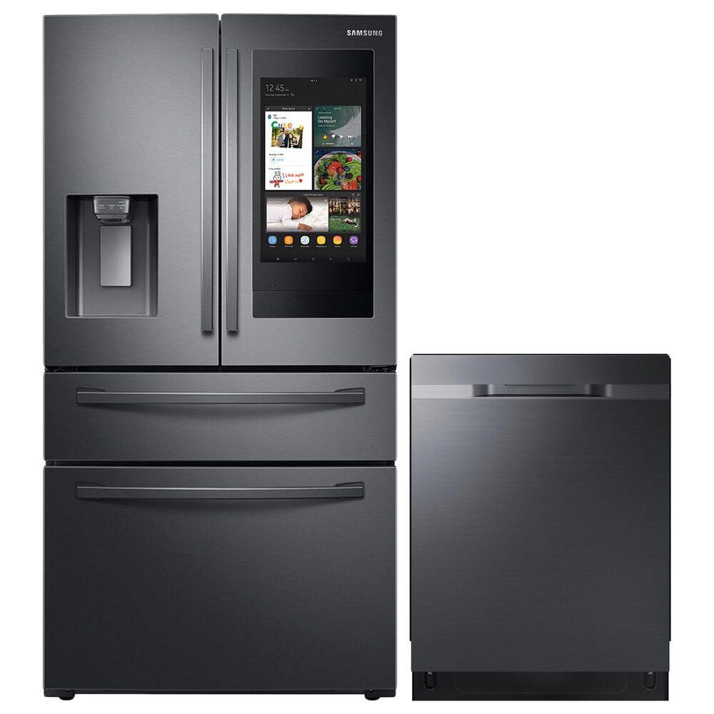 Samsung 2-Piece Kitchen Package with 28 Cu. Ft. French Door Refrigerator with StormWash 48 dBA Dishwasher in Black Stainless Steel, , large