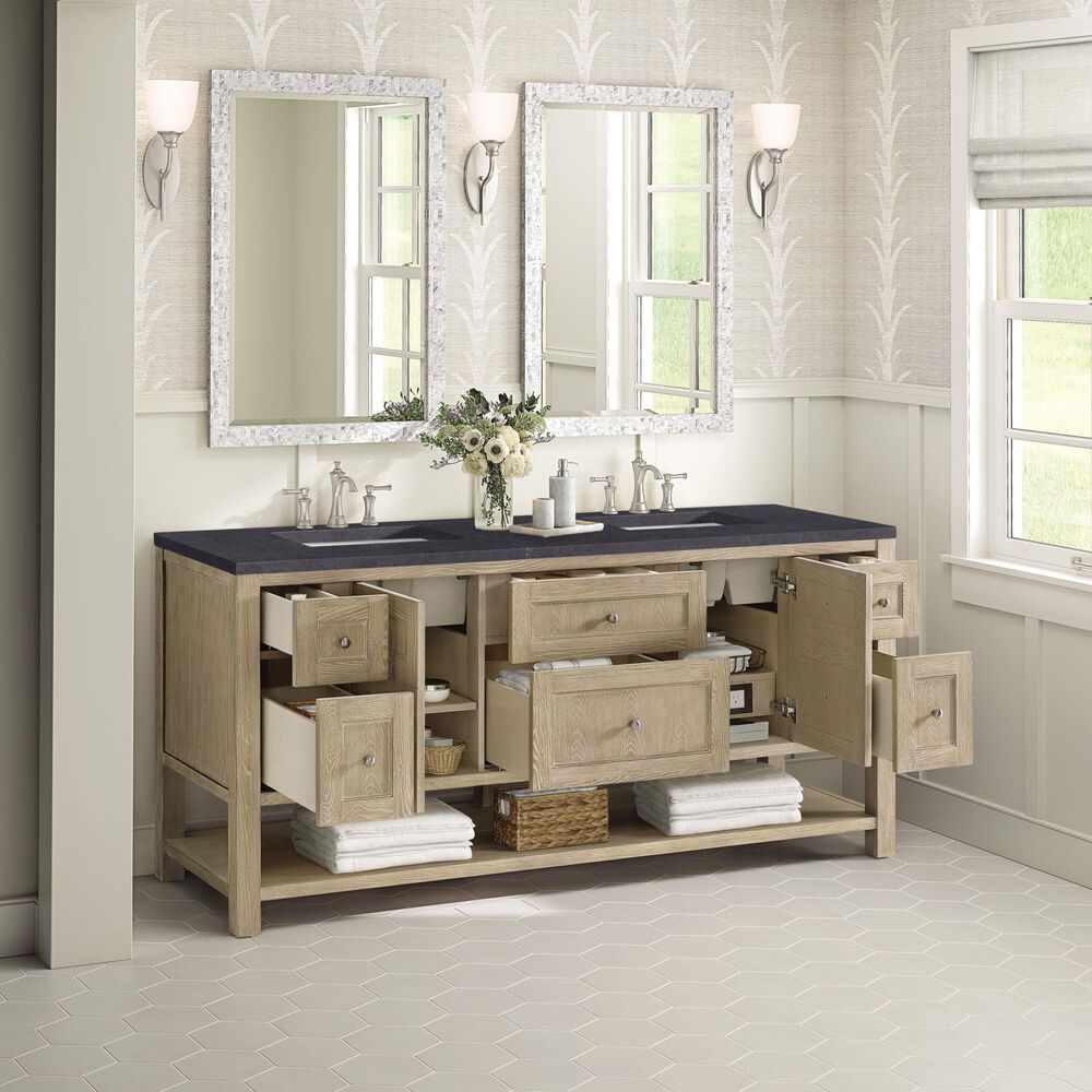 James Martin Vanities Breckenridge 72&quot; Double Vanity in Whitewashed Oak with 3 cm Charcoal Soapstone Quartz Top, , large
