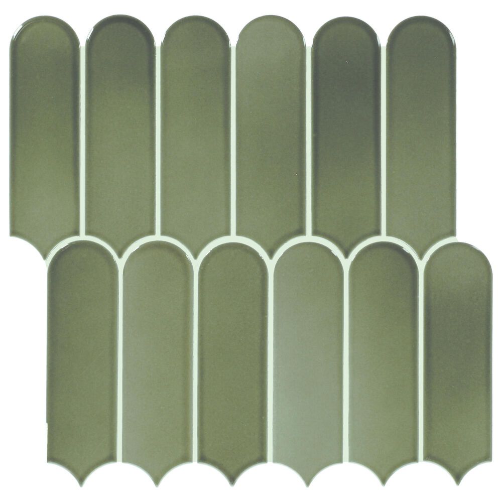 Dal-Tile Artefino Vintage Verdelite 2" x 6" Fish Scale on 12" x 13" Porcelain Mosaic Sheet, , large