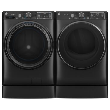 GE Appliances 5 Cu. Ft. Front Load Washer and 7.8 Cu. Ft. Electric Dryer Laundry Pair with 7" Risers in Carbon Graphite, , large