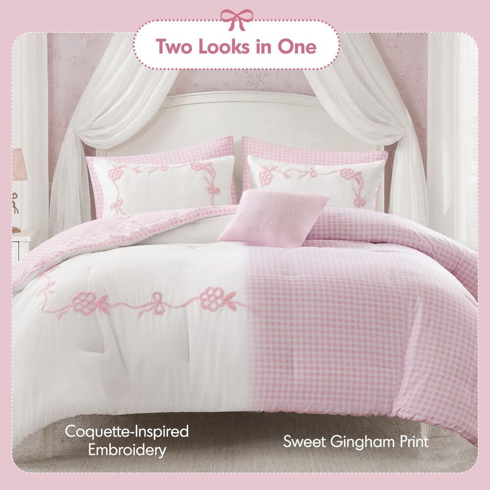 Hampton Park Tiffany 6-Piece Full/Queen Comforter Set in Pink and White, , large