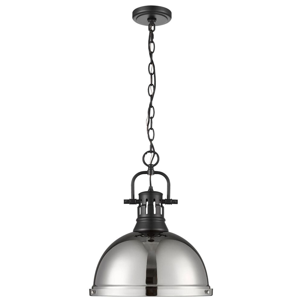 Golden Lighting Duncan 1-Light Pendant with Chain and Chrome Shade in Matte Black, , large