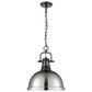Golden Lighting Duncan 1-Light Pendant with Chain and Chrome Shade in Matte Black, , large