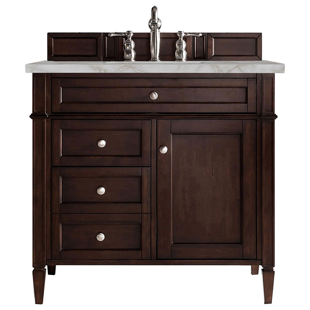 James Martin Vanities Brittany 36" Single Bathroom Vanity in Burnished Mahogany with 3 cm Victorian Silver Quartz Top and Rectangular Sink, , large