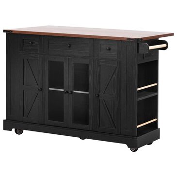 HOMLUX 53" Kitchen Island with Two Tempered Glass Cabinet Door in Black, , large