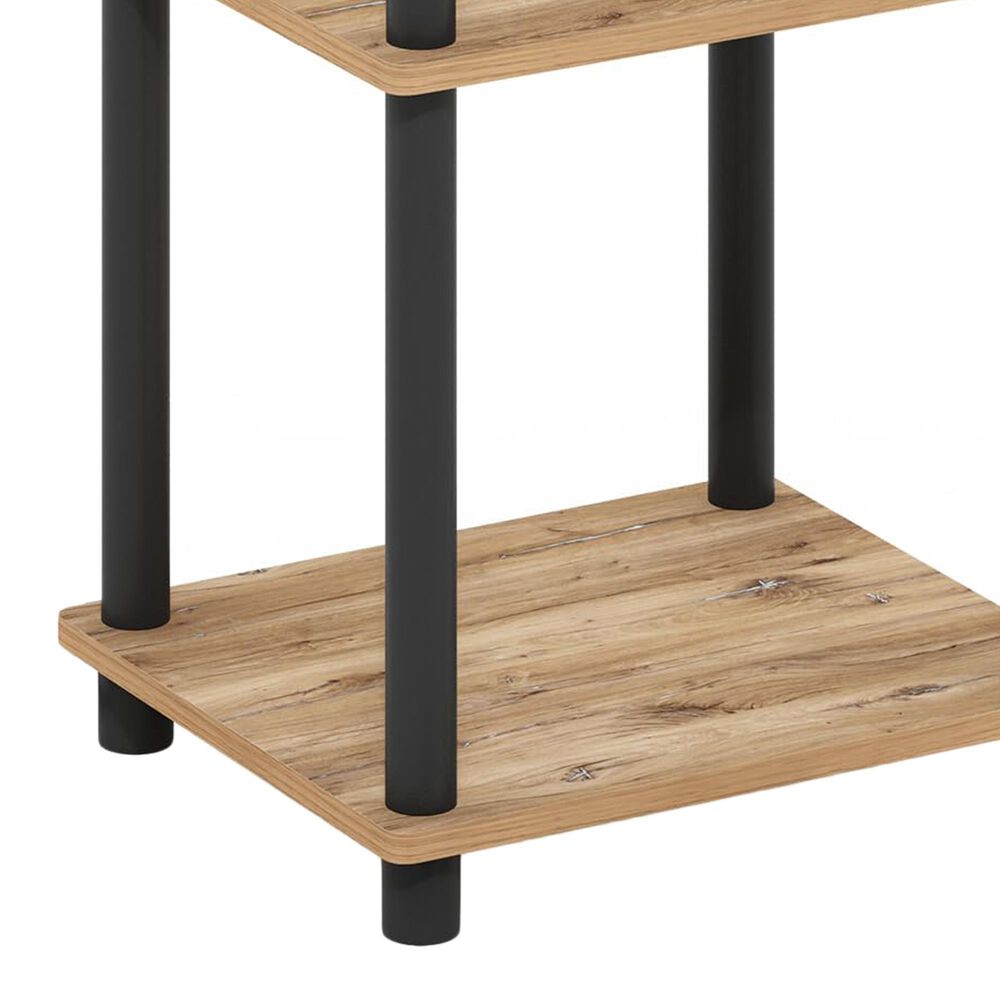 HOMLUX 3-Tier Just Turn-N-Tube End Table with 2 USB ports in Flagstaff Oak and Black, , large