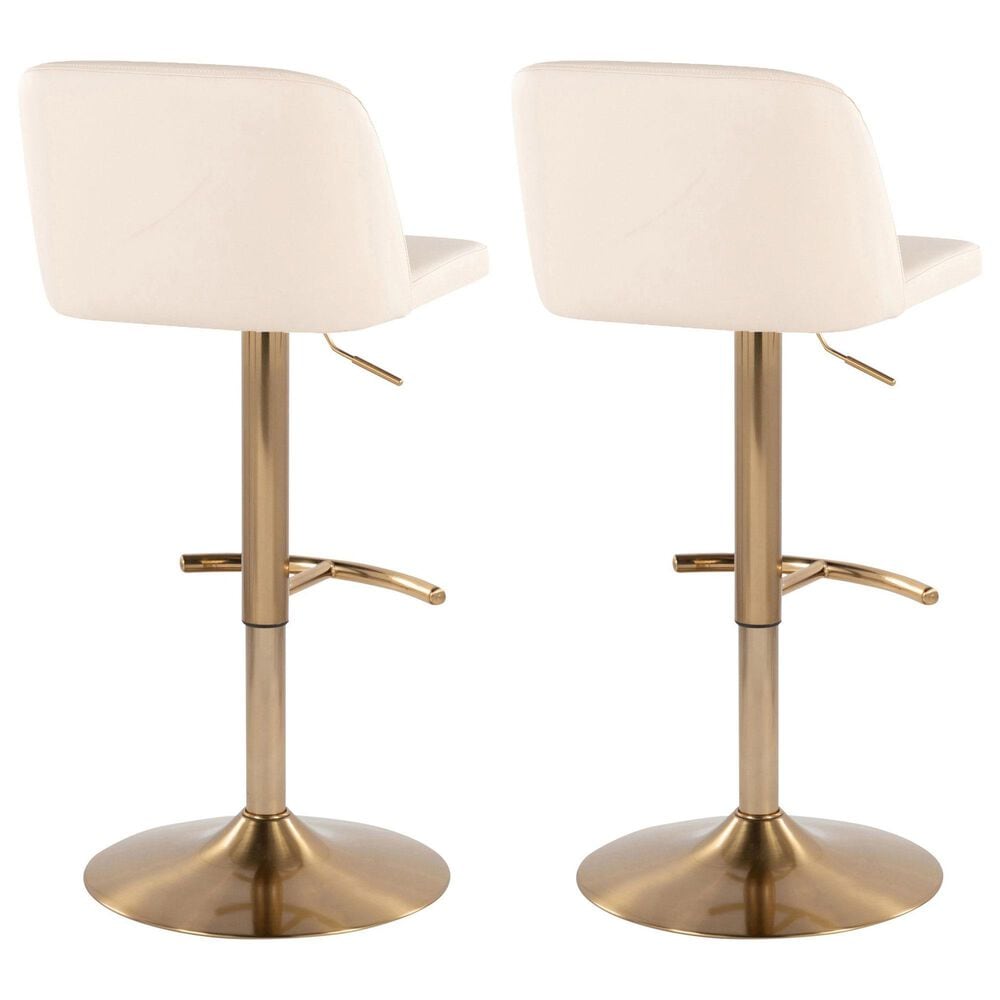 LumiSource Toriano Swivel Adjustable Bar Stool with Cream Faux Leather Upholstery in Gold (Set of 2), , large