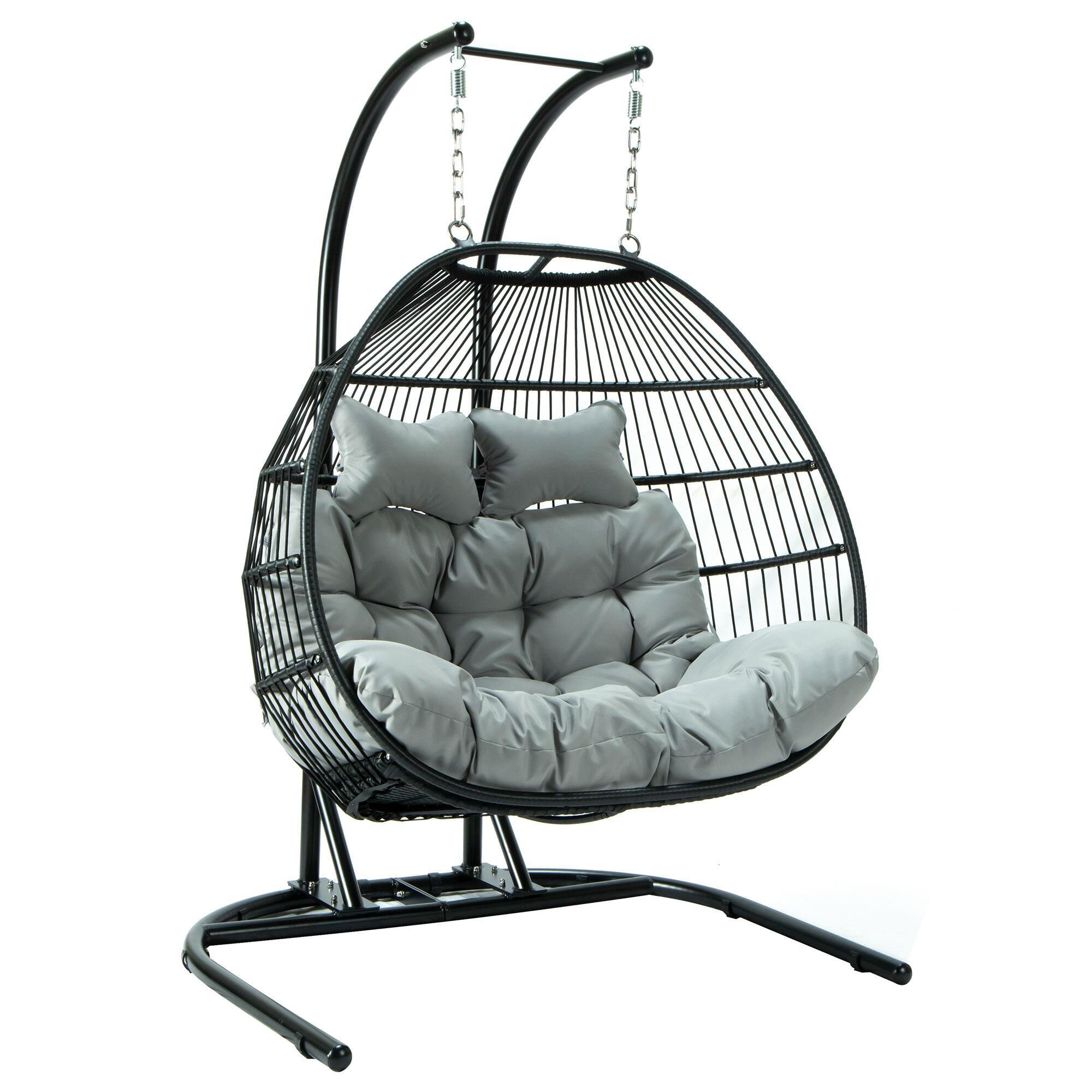 Leisuremod Patio 2 Seat Double Folding Hanging Egg Swing Chair