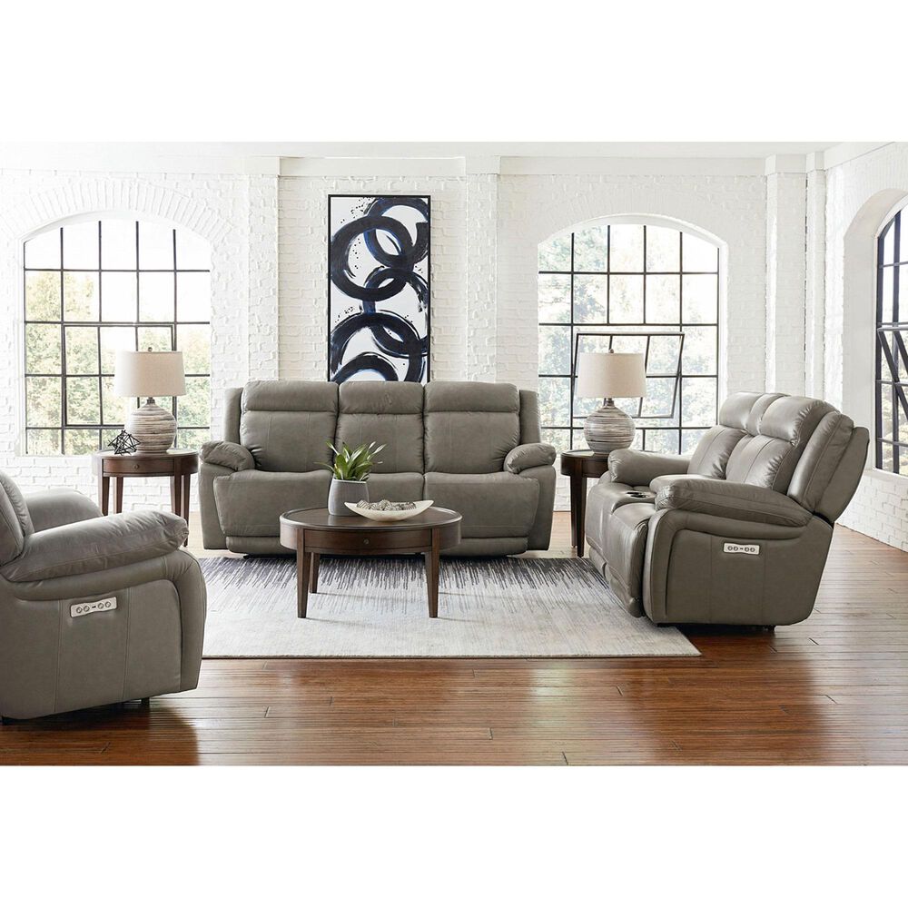 Bassett Evo Leather Recliner Console Loveseat with Power Headrest in Pewter, , large