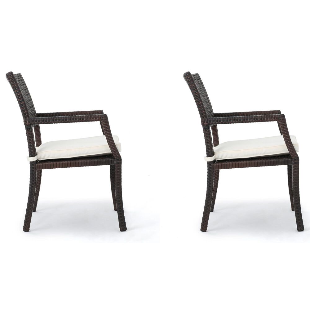 Hearth and Haven Rhode Island Rattan Dining Chair with White Cushion in Brown &#40;Set of 2&#41;, , large