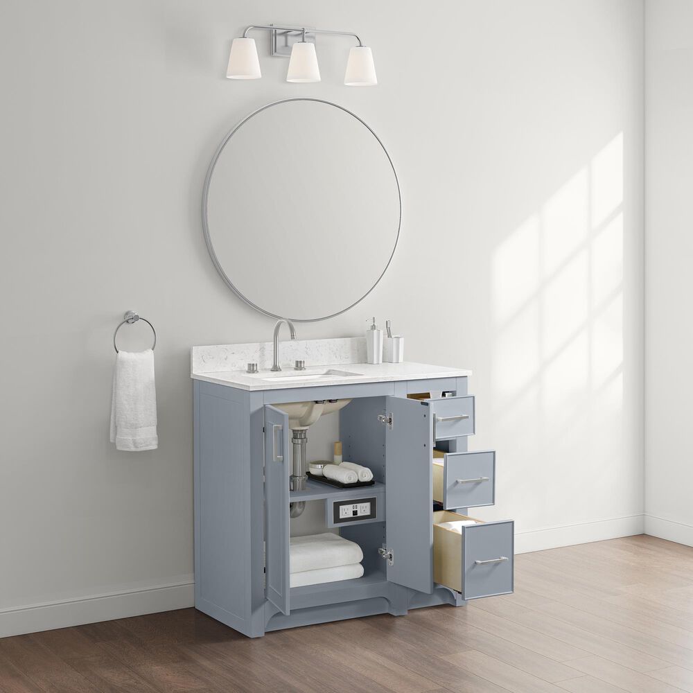 37B Lucerne 36" Single Bathroom Vanity Cabinet in Soft Blue with Marble Top and Backsplash, , large
