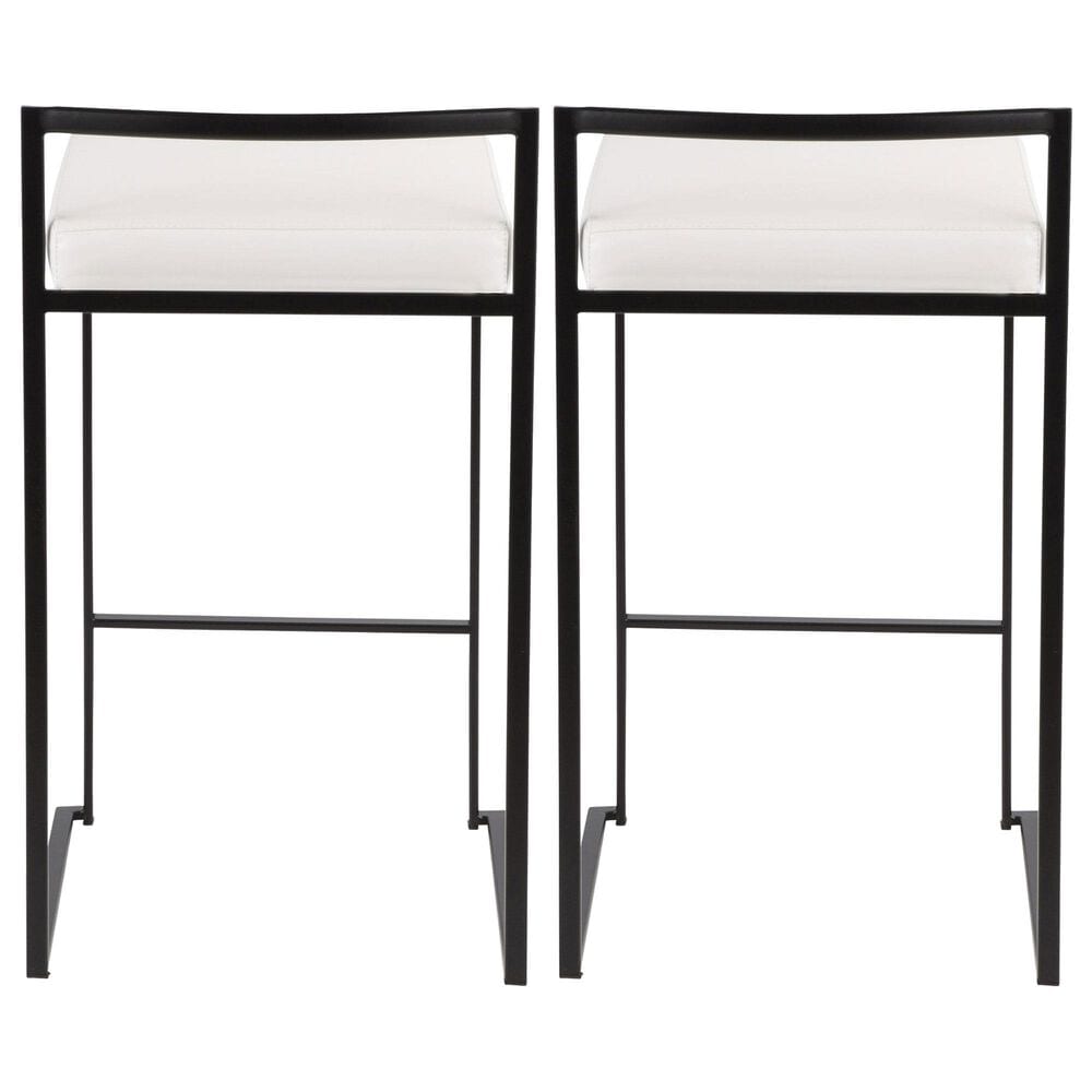 Lumisource Fuji Stackable Counter Stool with White Faux Leather Cushion in Black &#40;Set of 2&#41;, , large