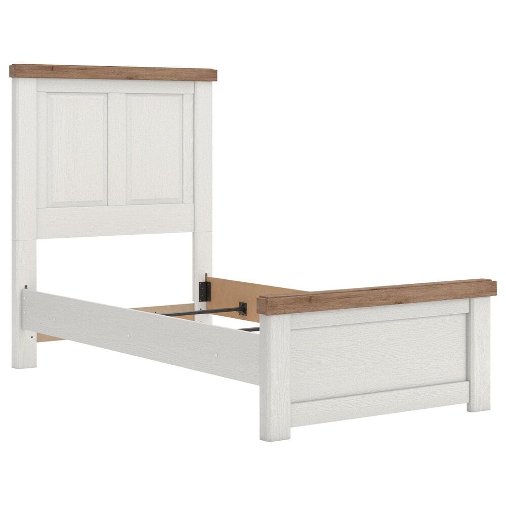 Ashley Rustic Twin Panel Bed in White and Brown, , large