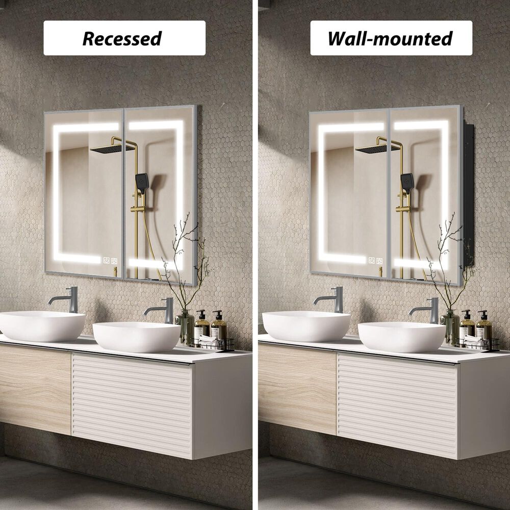 HOMLUX 36" x 30" Bathroom Medicine Cabinet with Mirror in Silver, , large