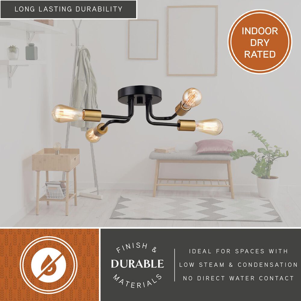 Vaxcel Rhine 4-Light Semi Flush Mount in Matte Black and Natural Brass, , large