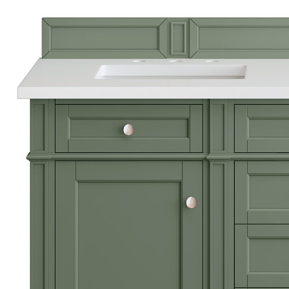 James Martin Vanities Brittany 60&quot; Double Bathroom Vanity in Smokey Celadon with 3 cm White Zeus Quartz Top and Rectangular Sinks, , large