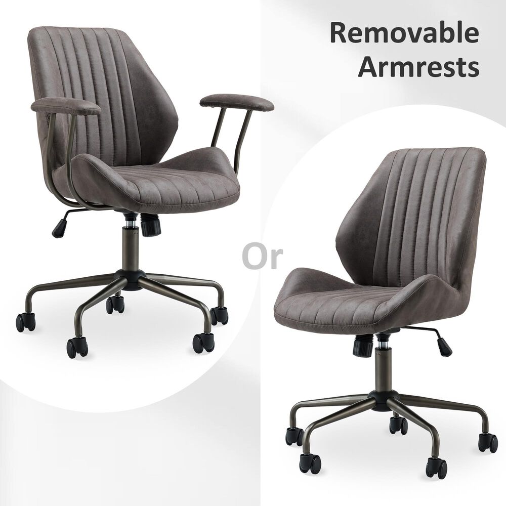 HOMLUX Mid Back Ergonomic Office Chair with Suede Leather in Gray, , large