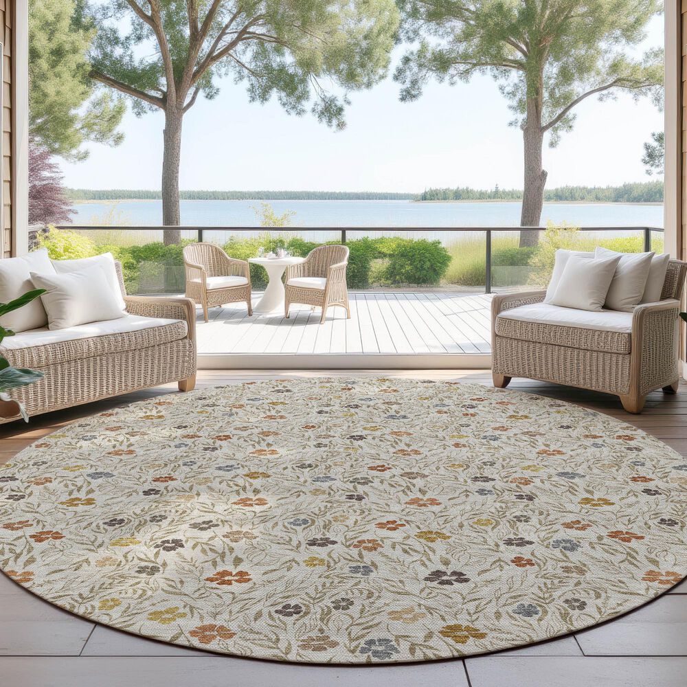 Dalyn Rug Company Soft Essentials Floral Pearl 8' Round Indoor/Outdoor Area Rug, , large