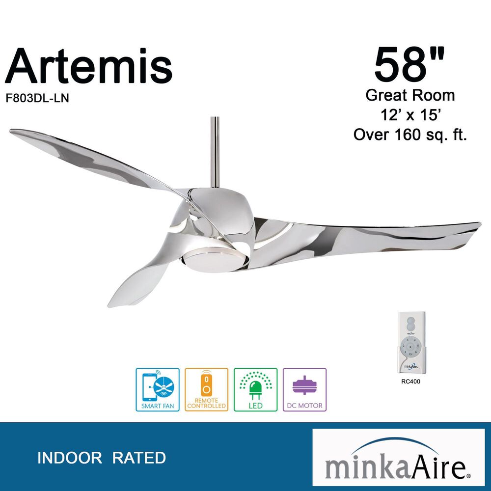 Minka-Aire Artemis 58" Smart Celling Fan with LED Light in Liquid Nickel, , large